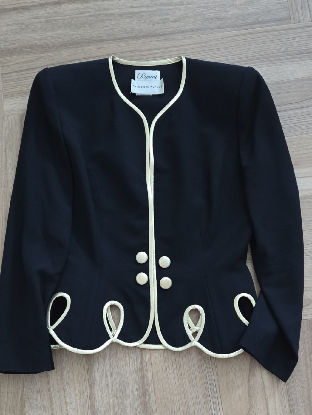 Rimini Saks Fifth Avenue Black Blazer with Gold Trim 6